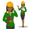 Female african american architect wearing yellow safety helmet
