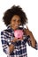 Female afro american with piggy bank