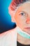 Female allergist immunologist half face portrait