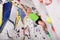 Female alpinist practicing rock-climbing without safety belts