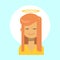 Female With Angel Nimbus Emotion Profile Icon, Woman Cartoon Portrait Happy Smiling Face