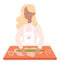 Female in apron cooking roll out the dough. Flat design illustration. Vector