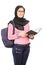 Female Arabic student with backpack holding a book