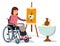 Female artist in wheelchair. Creative disabled person