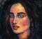 Female artistic multicolor art portrait on dark background, with brush strokes, abstract drawing