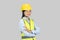 Female Asian Construction Worker and Engineer giving expressions and gestures of happiness and excitement