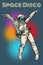Female astronaut dancing disco