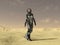 Female astronaut in an extraterrestrial desert landscape