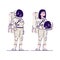 Female astronaut with helmet flat vector illustration. Smiling cosmonaut, space explorer holding helmet isolated cartoon