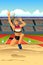 Female athlete makes long jump in competition