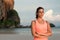 Female athlete portrait at the beach