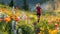 Female Athlete Running Through Wildflower Field AIG41