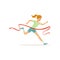 Female athlete taking part in running marathon. Woman character cross finish line. Girl runner in shorts and t-shirt