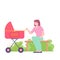 Female babysitter care infant of baby sleeping in a stroller