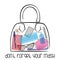 Female bag with contents. Cosmetic accessories, personal items and protective equipment.