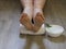 Female bare feet half a spa