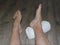 Female bare feet half a spa