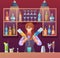 Female bartender mixing drinks at bar counter concept