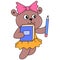 Female bear student brings a book and pencil to take notes, doodle icon image kawaii