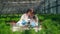 Female biologist works with plants in greenhouse.