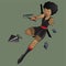 Female black afro ninja character with nunchaku and kunai