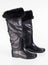 Female black rubber boot, isolated product.