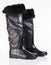 Female black rubber boot, isolated product.