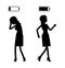 Female black silhouette, businesswoman or office worker empty, full, battery