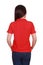 Female with blank red polo shirt (back side)