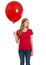 Female with blank red shirt and balloon