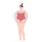 The female body is an apple type. Cartoon light skinned chubby girl in a strapless swimsuit. Vector stock illustration