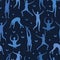 Female body people pose seamless  pattern. Yoga, dance sport posture all over print background. Paper cut out human figures