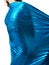 Female body sticking out blue cloth