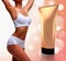 Female body and tube of cream. Skin care concept