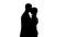 Female boss silhouette tenderly hugging her male secretary in office, romance