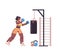 Female boxer doing exercises with punching bag training healthy lifestyle boxing concept