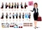 Female business characters vector set with office girl holding bag and talking