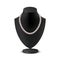 Female bust mannequin with necklace realistic illustration. Black neck model rack with collar of white pearls.