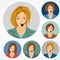 Female call center operator icon set - woman avatar collection. Customer support, client services, phone assistance, webinar
