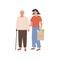 Female caretaker and elderly man doing shopping. Volunteer with senior person helping to buy groceries. Social worker