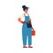 Female carpenter or construction worker, flat vector illustration isolated on white background.