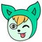 Female cat head winking seductive, doodle icon drawing