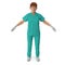 Female Caucasian doctor wearing a green uniform. Isolated. Full length Portrait. 3D illustration