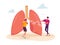 Female Character Coughing near Huge Lungs with Smoking Man, Pulmonology Asthma Disease, Respiratory System Health Care