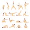 Female character engaged fitness yoga set. Girl actively conducts asana exercises stands pose of tree triangle
