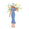 Female Character In Hat, Long Blue Skirt And Top. Gorgeous Woman Adorned In Vibrant Summer Outfits, Vector Illustration