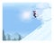 Female character jumping from a hill on skis. Skiing woman sliding