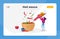 Female Character with Seasoning for Hot Food Dish Landing Page Template. Woman Pouring Chilli to Bowl Cooking Spicy Meal