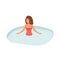 female Character Swimming in Ice. Healthy lifestyle challenge, sport activity concept. Hole in Winter Season. Woman Temper,