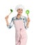 Female chef holding ladle and slotted spoon